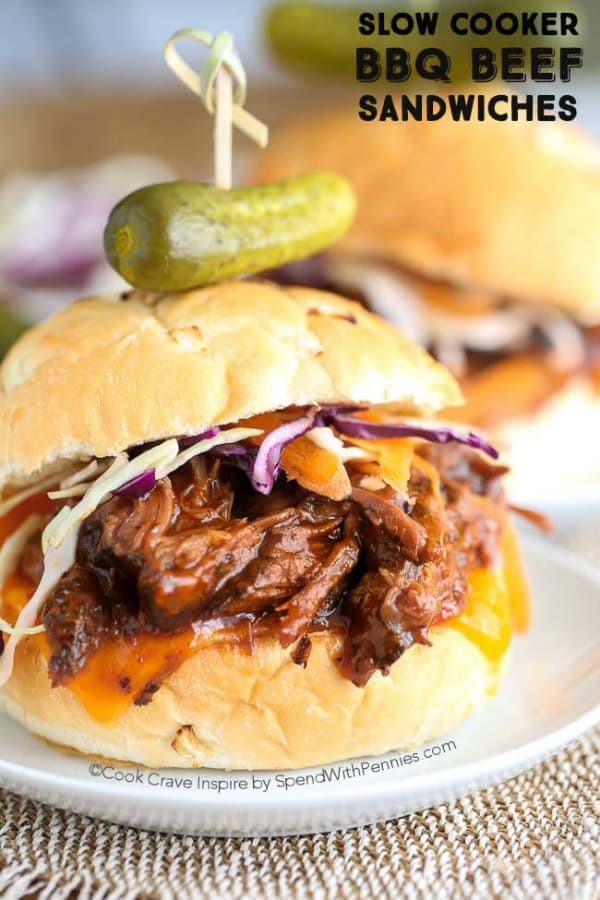Slow Cooker BBQ Beef Sandwiches - Spend With Pennies