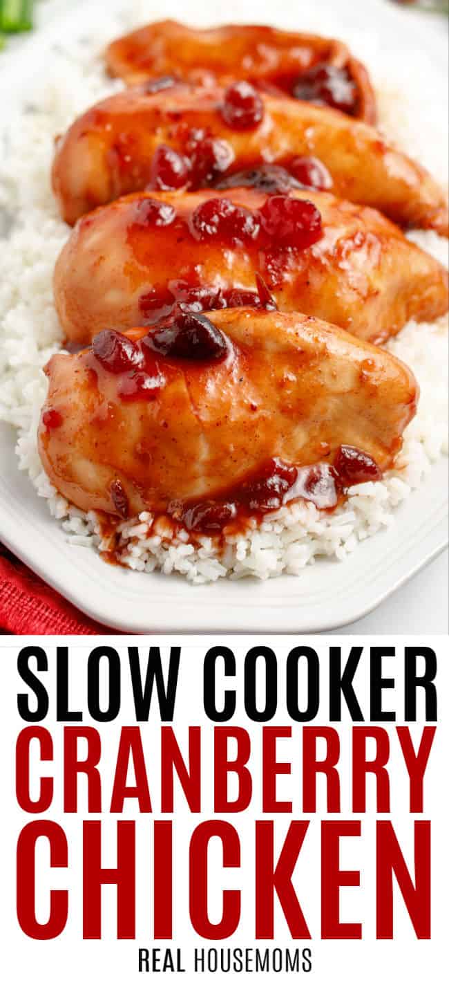 cranberry chicken on a platter over rice