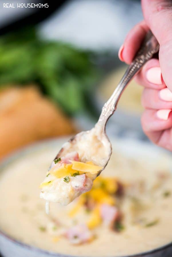 This super easy Slow Cooker Ham and Potato Cheese Soup has no morning prep involved! Just dump, go, and come home to a delicious meal the whole family loves!