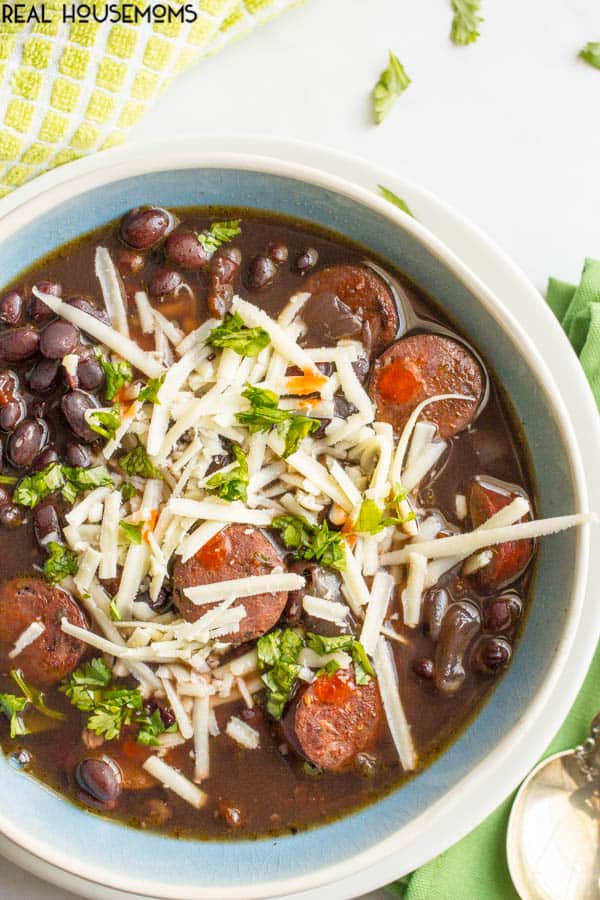 Slow cooker black bean chorizo soup is an easy-to-prep dinner with deep, rich flavors - perfect for a cozy night in!