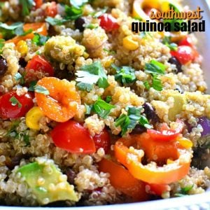 This SOUTHWEST QUINOA SALAD is loaded with fresh veggies and packed with southwest flavor. The perfect side for summer cookouts, potlucks, or weeknight dinners!