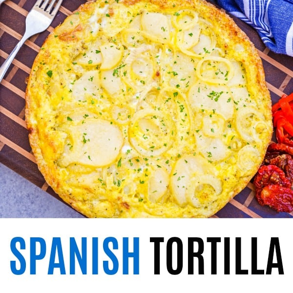 square spanish tortilla image with text