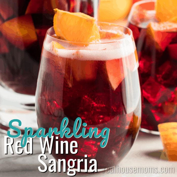 square image of sparkling red wine sangria with text