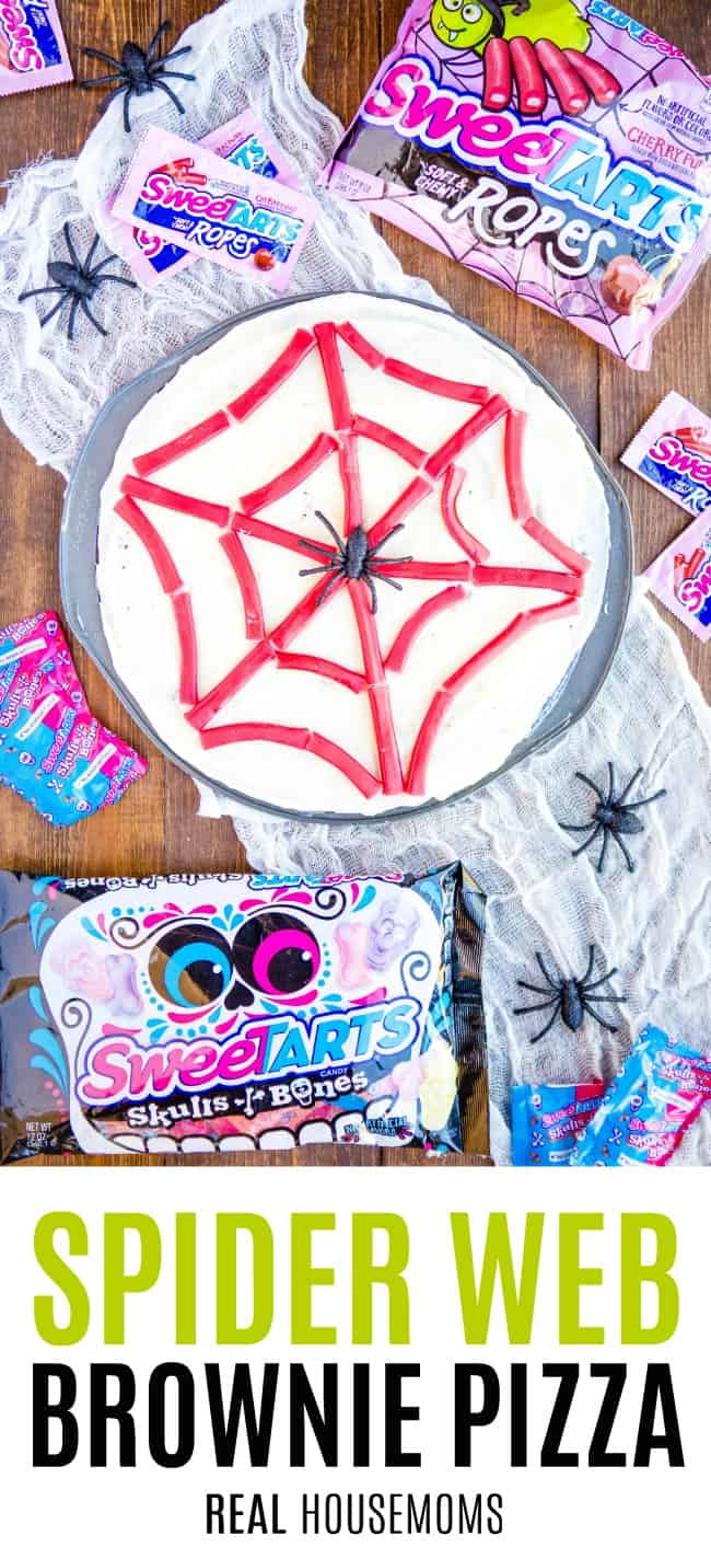 spider web brownie pizza with SweeTARTS candies