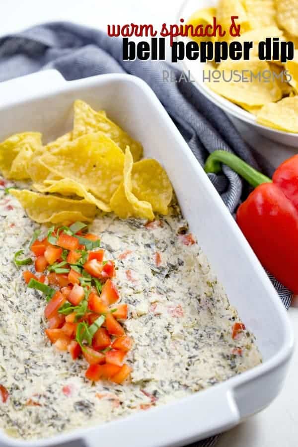 Spinach Bell Pepper Dip is a warm cheesy dip that tastes amazing! Garlic, cream cheese, sour cream and mozarella cheese make the best dip for parties!