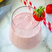 This healthy Strawberry Banana Smoothie is made with fresh fruit, yogurt for protein, and a little juice. Smooth, creamy & perfect for breakfast or a snack!