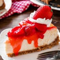 Everyone goes crazy for this strawberry cheesecake recipe! It's extra creamy with a crunchy graham cracker crust and juicy strawberry topping!