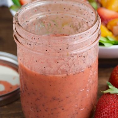 This STRAWBERRY POPPYSEED DRESSING is made from very easy to find ingredients and is perfect for all your summer salads!