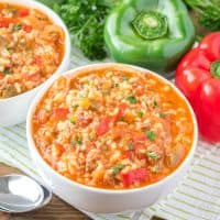 Stuffed Pepper Soup is so delicious and hearty, with only five ingredients, it makes the perfect family meal on a chilly day!