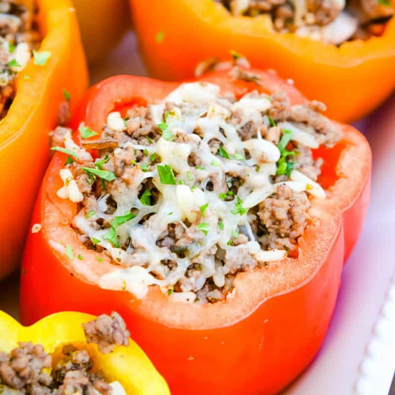 Stuffed Peppers are a timeless family favorite. They are a filling one-dish meal that comes together in less than 30 minutes and can be made ahead of time!