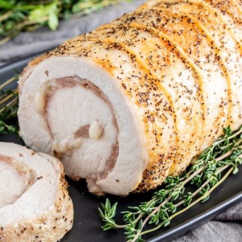 Bacon Wrapped Pork Loin Stuffed with Prosciutto & Provolone