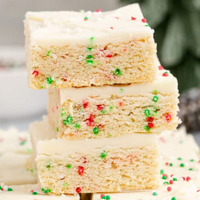square image of three sugar cookie bars stacked up