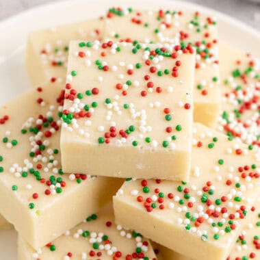 square image of sugar cookie fudge square on a plate