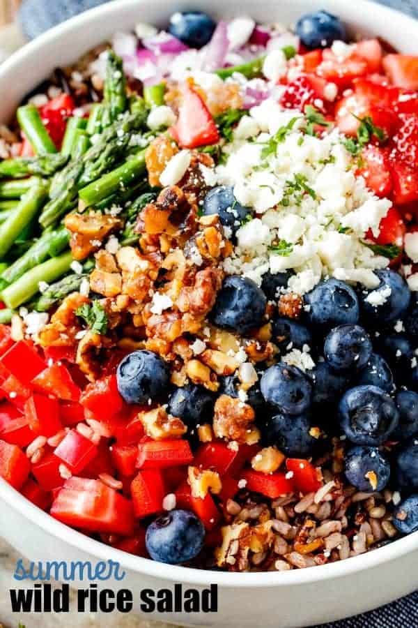 This refreshing SUMMER WILD RICE SALAD with Honey Lemon Vinaigrette is the perfect make-ahead salad to bring to your next potluck! 