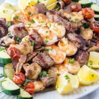 Take your grilling game to the next level Surf and Turf Kabobs! Loaded with veggies, hearty steak & succulent shrimp, they'll be a hit at all your cookouts!