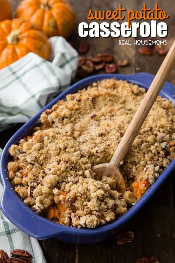This Sweet Potato Casserole has creamy, spiced sweet potatoes topped with an irresistible pecan brown sugar streusel. It's the perfect side dish for any holiday meal!