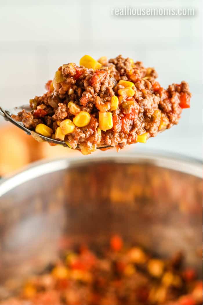 spoonful of sloppy joe over an instant pot