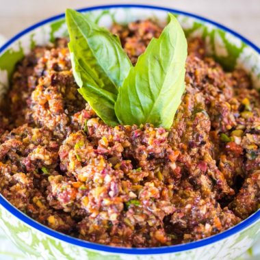 Three Olive Tapenade is delicious, full of amazing flavors, and very addicting! It's a perfect make-ahead appetizer for any occasion!