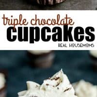 These decadent Triple Chocolate Cupcakes are filled with a creamy chocolate ganache and topped with a luscious white chocolate frosting!
