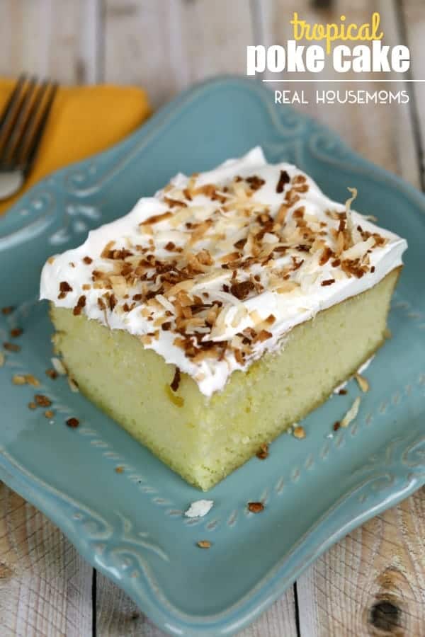 This TROPICAL POKE CAKE is a light and easy dessert that's delicious any time of year!