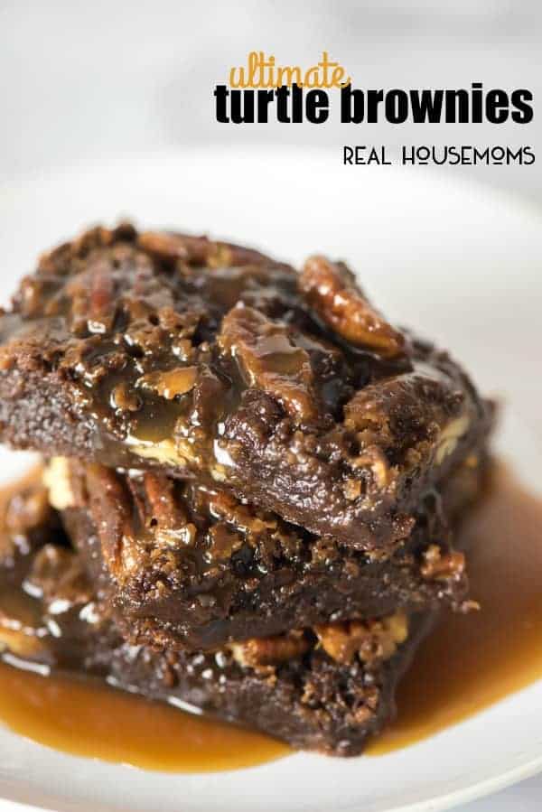 Ultimate Turtle Brownies fudgy brownies with 2 kinds of caramel sauce and pecans! This is the ultimate and it's such an easy dessert recipe!