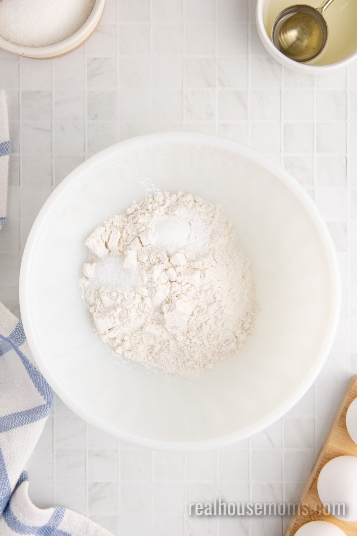 flour, salt, and baking powder in a mixing bowl