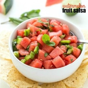 WATERMELON FRUIT SALSA is perfect for your next get together, no one will be able to stop munching on it!