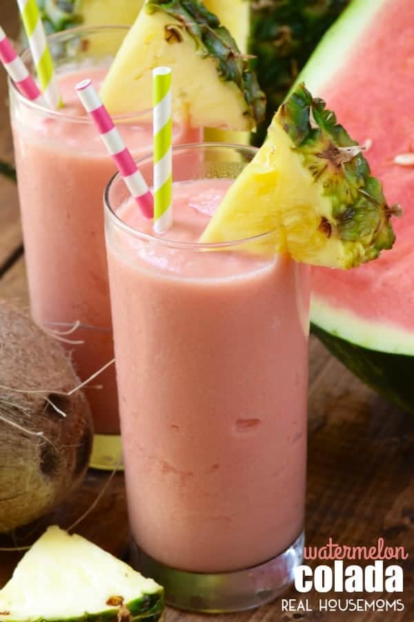 This WATERMELON COLADA is delicious, refreshing, easy to make, and SUCH the perfect summer cocktail!