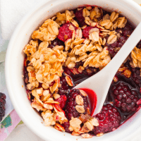 This Weight Watcher Berry Crisp is the perfect dessert for one! This fruity and light dessert is ready in just 15 minutes and loaded with flavor!