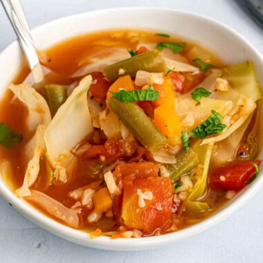 square imafe og weight watchers cabbage soup in a bowl with a spoon