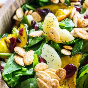 Winter Spinach Salad is a stunning salad recipe that is perfect for the holidays! Full of nutritious ingredients and amazing flavors, it will work as a side or a lighter main course!