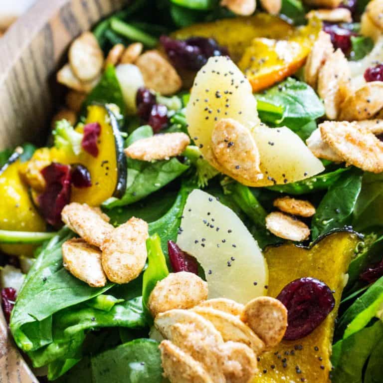 Winter Spinach Salad is a stunning salad recipe that is perfect for the holidays! Full of nutritious ingredients and amazing flavors, it will work as a side or a lighter main course!