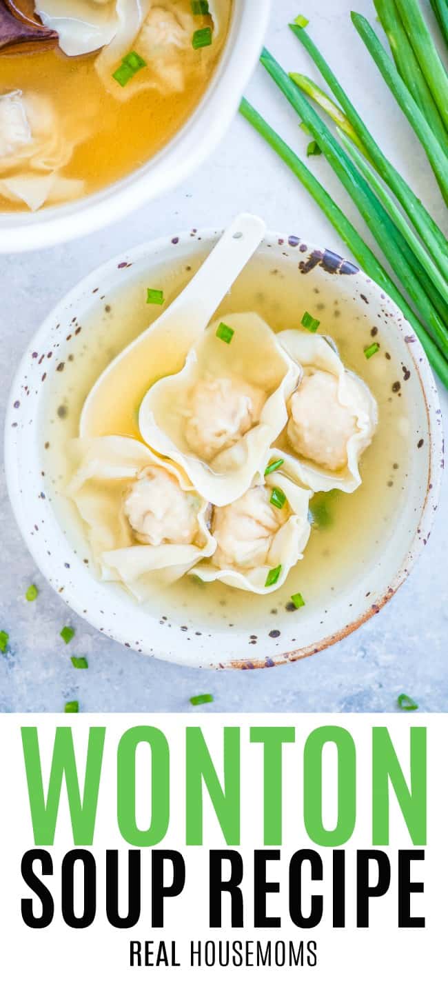 wonton soup in a bowl with a soup spoon