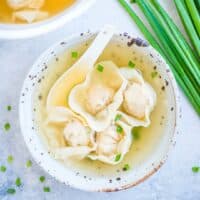 Wonton Soup is really satisfying and comforting. Succulent wontons are filled with a pork and shrimp mixture and then covered in a flavorful clear broth!