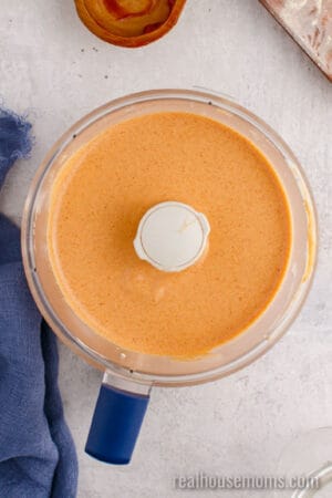 yum yum sauce in a food processor after being blended