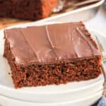 square image of a slive of zucchini texas sgeet cake