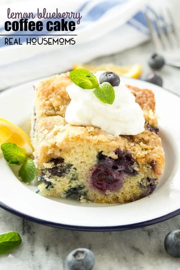 This buttery BLUEBERRY LEMON COFFEE CAKE is bursting with fresh berries and finished off with a crumble topping. It's the perfect addition to any brunch menu!