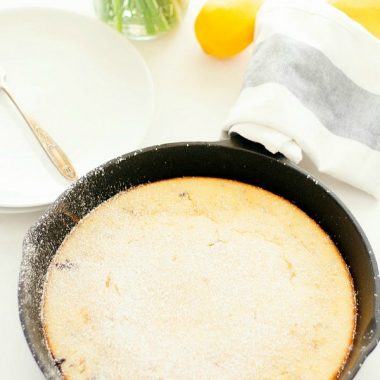 Invite spring to your breakfast table with this easy LEMON BLUEBERRY SKILLET PANCAKE!