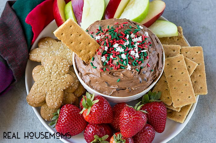 This 5-minute Brownie Batter Dip is loaded with chocolate and is the perfect addition to any holiday dessert table!