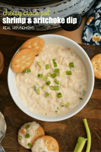 This cheesy CROCK POT SHRIMP AND ARTICHOKE DIP is hot, creamy, and full of tender shrimp. It's sure to be the hit of your next get-together!