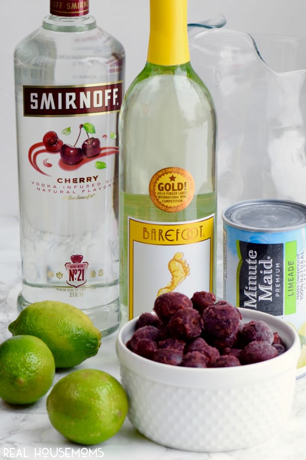 This Cherry Limeade Sangria comes together FAST with just five ingredients!