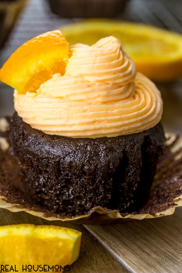 Chocolate Orange Cupcake with the wrapper peeled off