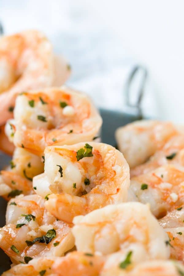 Close up of Pineapple Coconut Lime Shrimp Skewers 