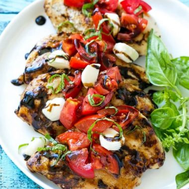 This GRILLED CAPRESE CHICKEN is the perfect way to showcase ripe summer tomatoes! It's an easy and flavorful dinner that's ready in 20 minutes!