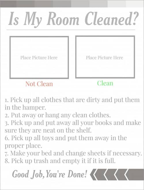 If you're wondering HOW TO GET KIDS TO CLEAN THEIR ROOM the proper way, download this visual checklist to help your children learn to get it right the first time!