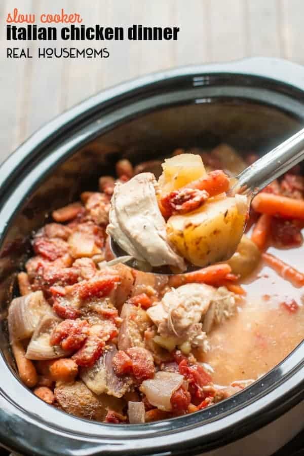 This one pot SLOW COOKER ITALIAN CHICKEN DINNER is sure to please the entire family!