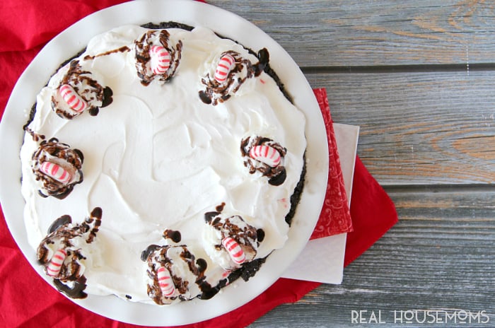 Don't stress about your holiday dessert, this No Bake Peppermint Pie is so easy to throw together and uses seasonal peppermint ice cream as the base!