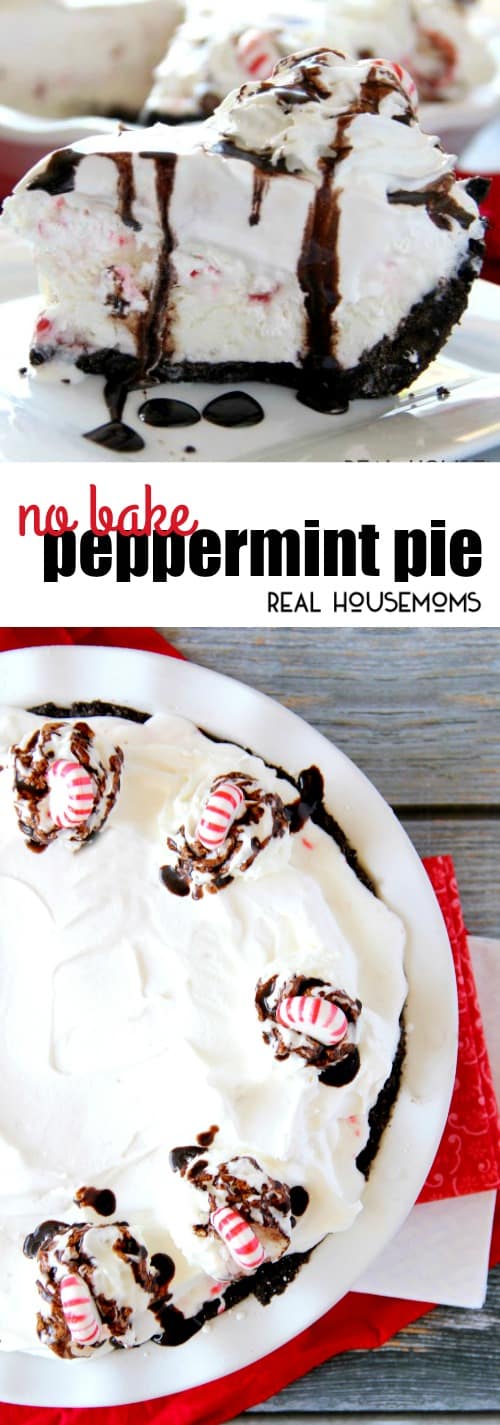 Don't stress about your holiday dessert, this No Bake Peppermint Pie is so easy to throw together and uses seasonal peppermint ice cream as the base!
