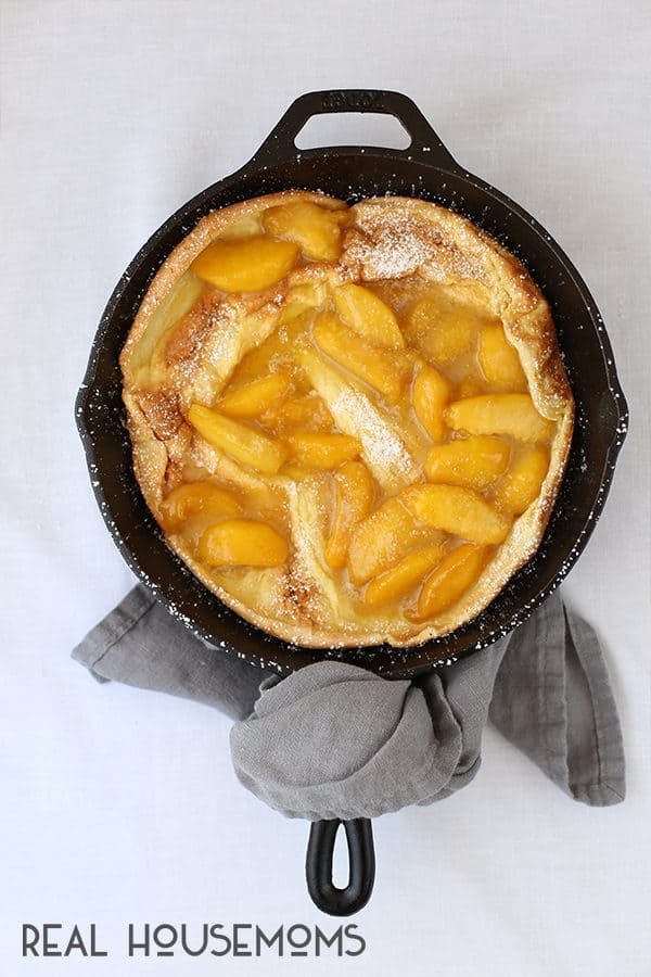If you prefer a sweet breakfast to a savory one, then this PEACHES & CREAM DUTCHBABY is right up your alley. Or perhaps you prefer to eat your sweets after supper? Luckily for you, this dish doubles as a dessert!