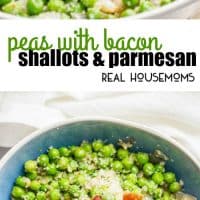 Peas with Bacon, Shallots, and Parmesan cheese is a quick, easy and super flavorful way to dress up a bag of frozen peas!